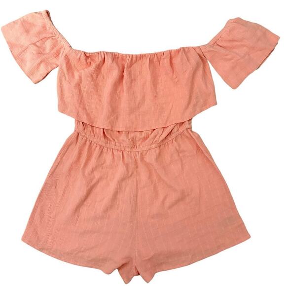 Roxy Size L Another Day Off The Shoulder Romper Linen Blend Coral Beach NWT - Picture 1 of 13